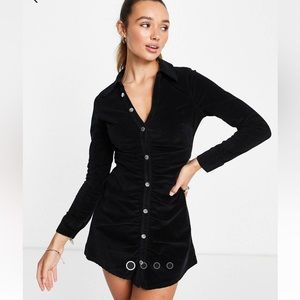 NEW WITH TAGS Black Denim Velvet Button Front Dress